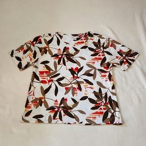 JM Collection, Women's Small, Dark &Medium Brown, Orange, Red Leave Patterns